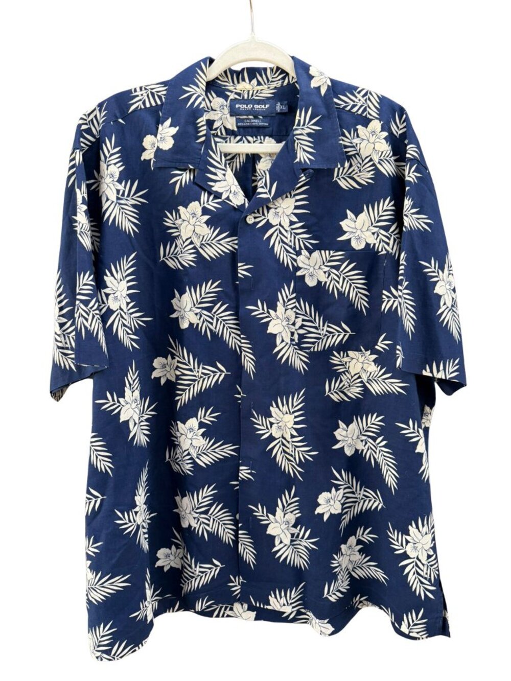 Polo Golf Ralph Lauren Caldwell Linen Floral Camp Shirt Blue XL